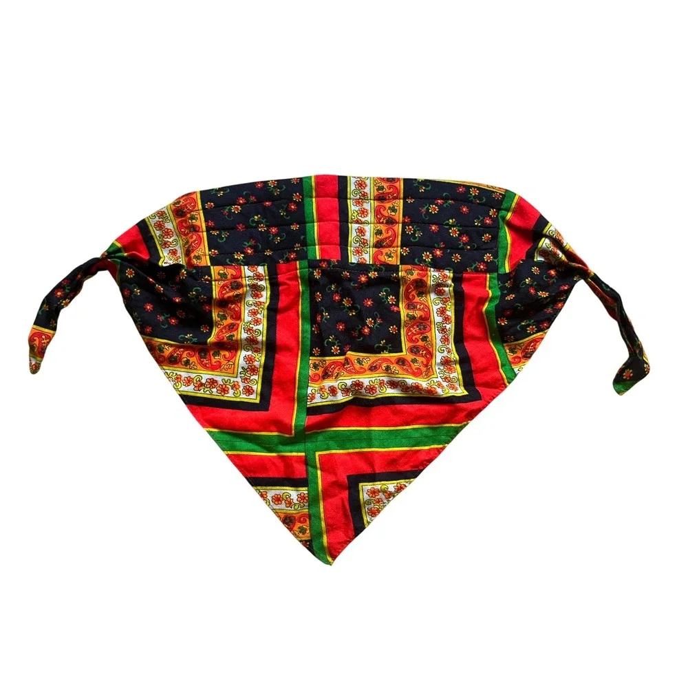 Vintage 70s Paisley Floral Cotton Triangle Head Scarf Kerchief Retro Hippie Chic